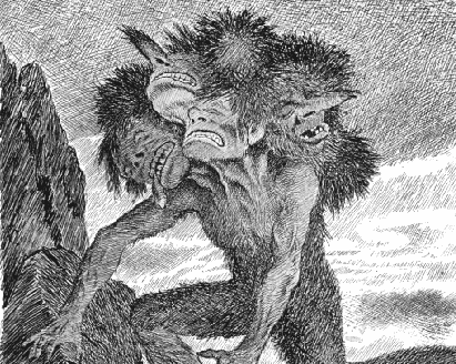 N-headed troll - The dying troll by Theodor Kittelsen N-headed troll - The dying troll by Theodor Kittelsen