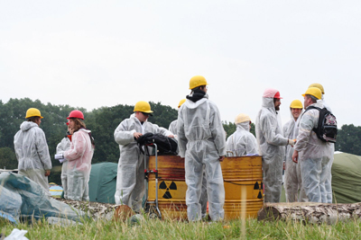 Green protesters with their "nuclear waste" Green protesters with their "nuclear waste"