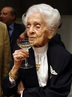 Rita toasts her long life. Rita toasts her long life.