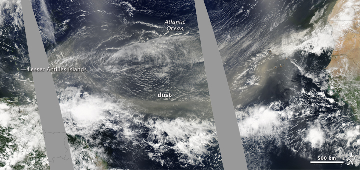 Saharan Dust Reaches Across Atlantic Ocean, as captured by MODIS Saharan Dust Reaches Across Atlantic Ocean, as captured by MODIS