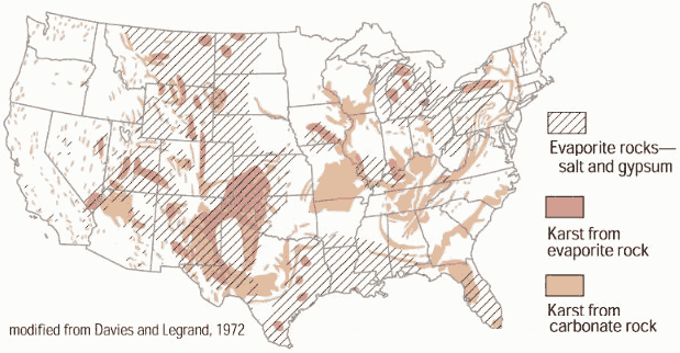 sinkhole frequency map by US region