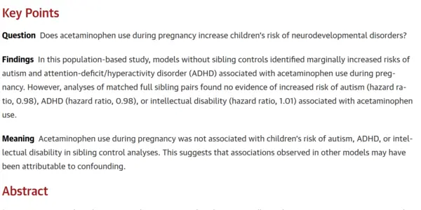 A Study Of 2.4 Million Births: Tylenol Does Not Cause Autism.  The White House Left That One Out.